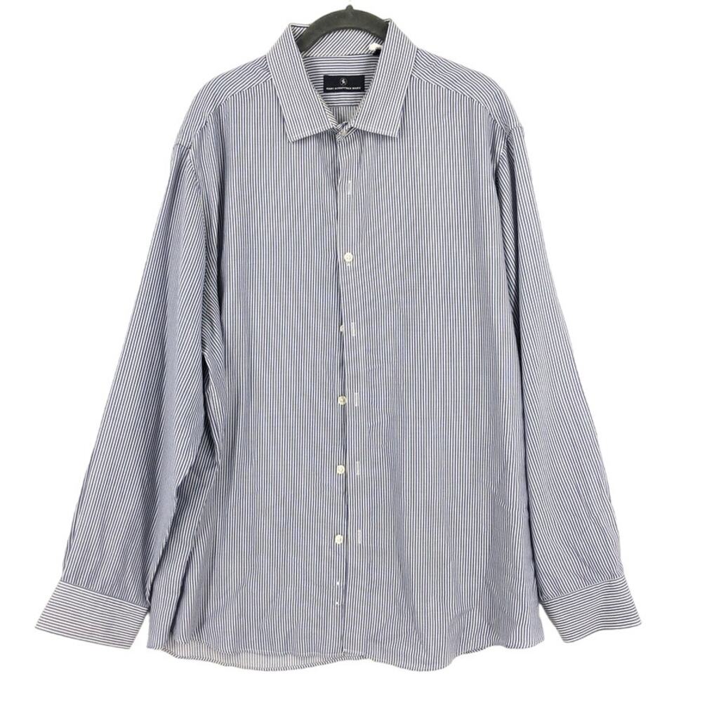 Hart Schaffner Marx Dress Shirt Men's Size XL Blue White Striped Long Sleeve
